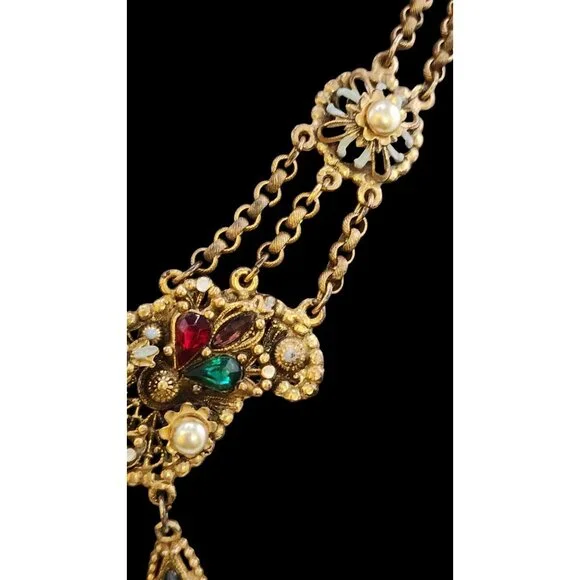 Vintage Thief of Bagdad Spectacular Enameled Brass and Stone Necklace (A5889)